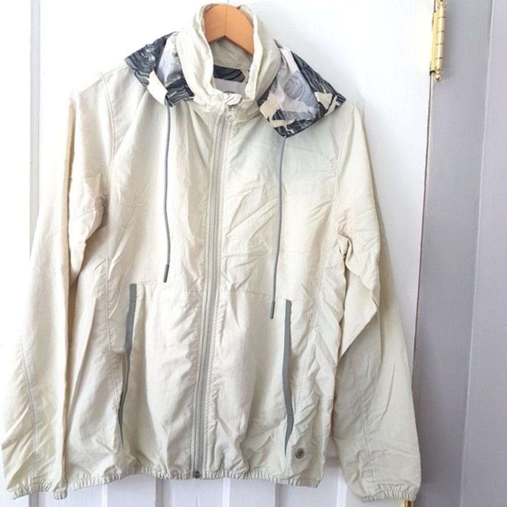 Herschel Supply Co Nylon Windbreaker Jacket Hooded Packable Stone White Sz S
